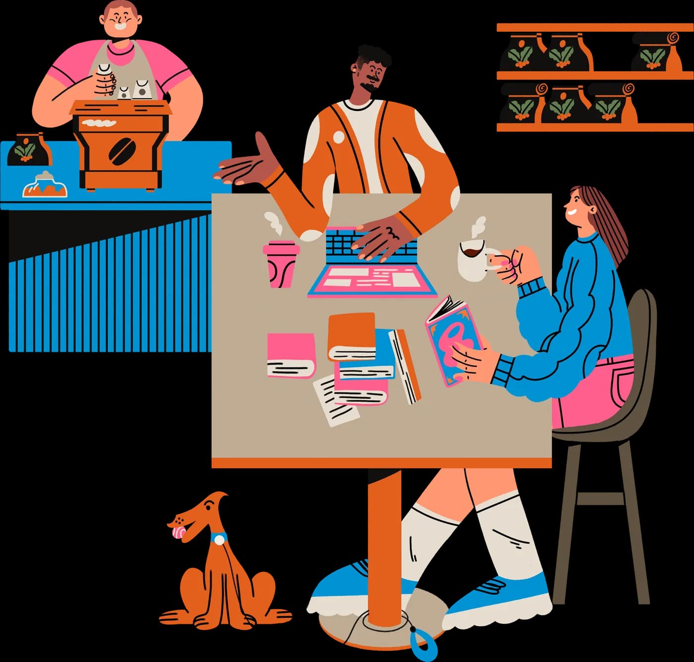 Illustration of a resident working at a tidy desk in a furnished suite