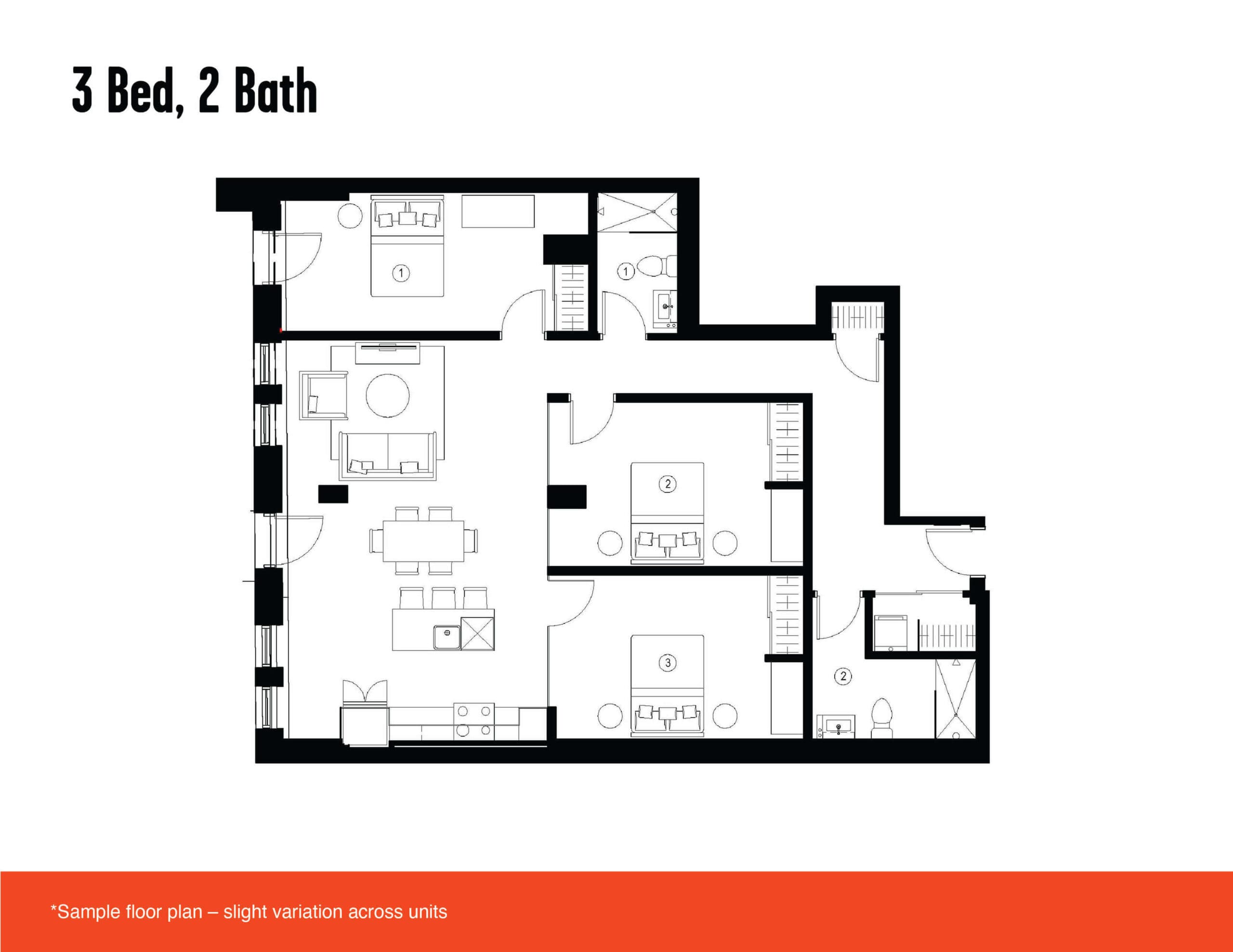 Three bedroom floor plan