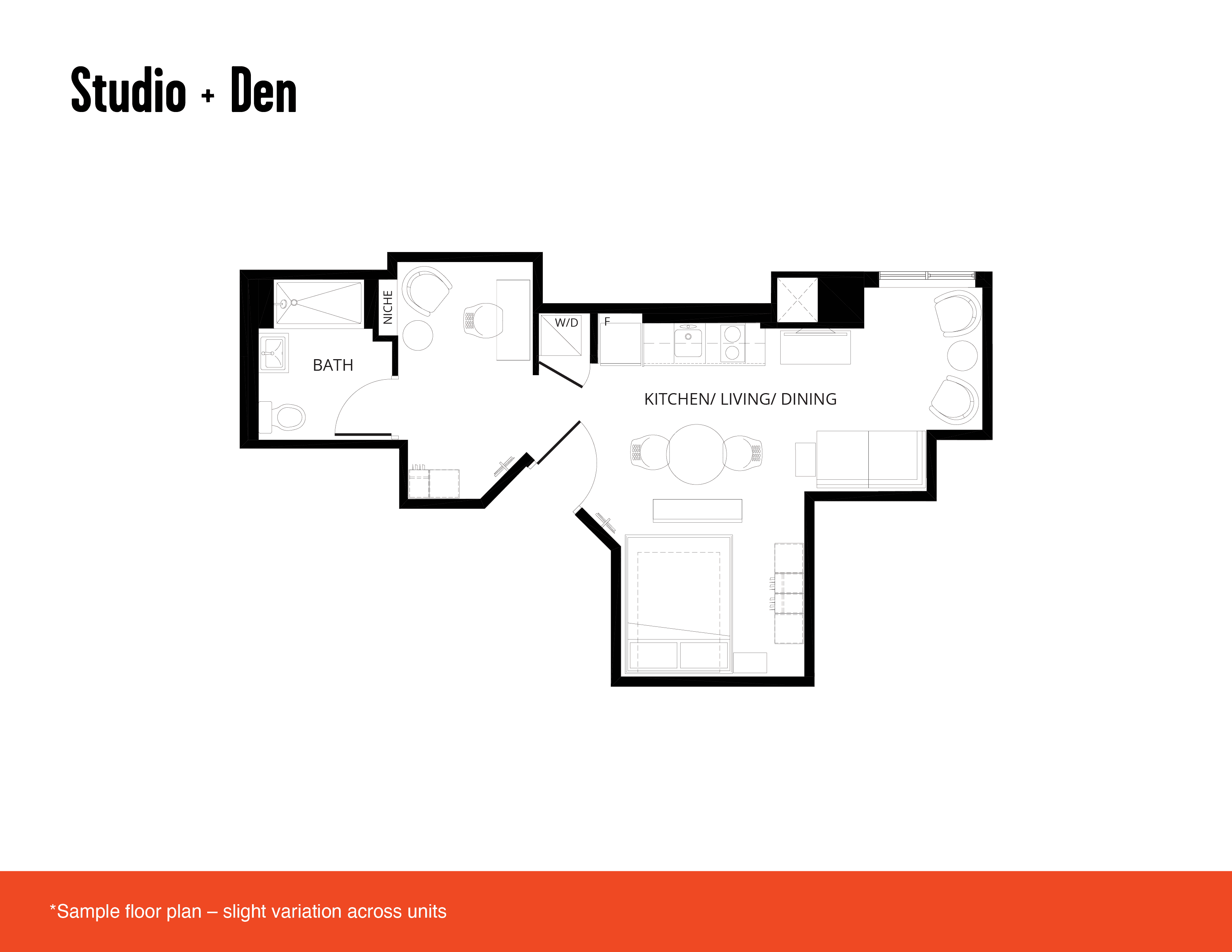 Studio with den floor plan