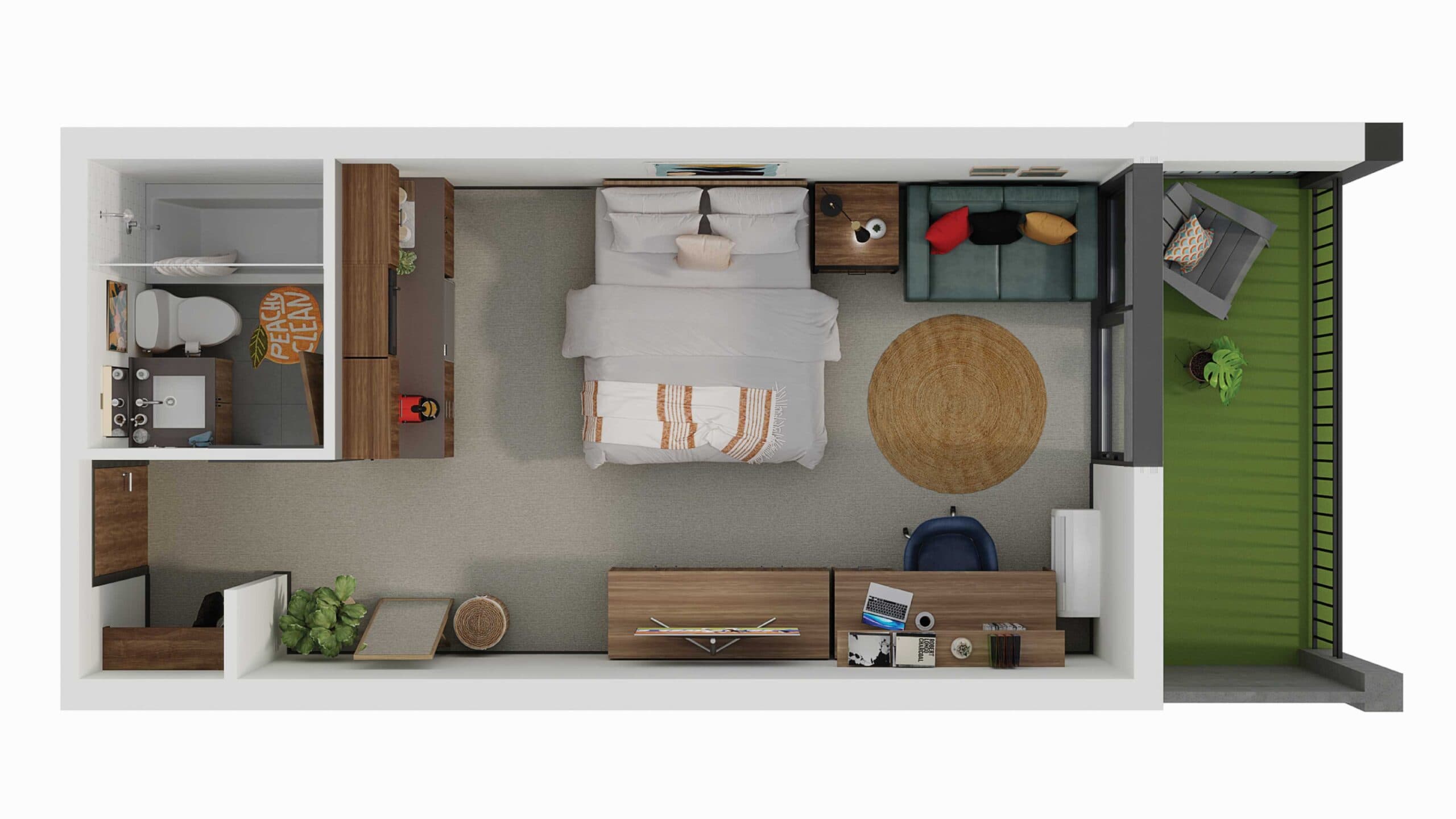 Studio with balcony floor plan