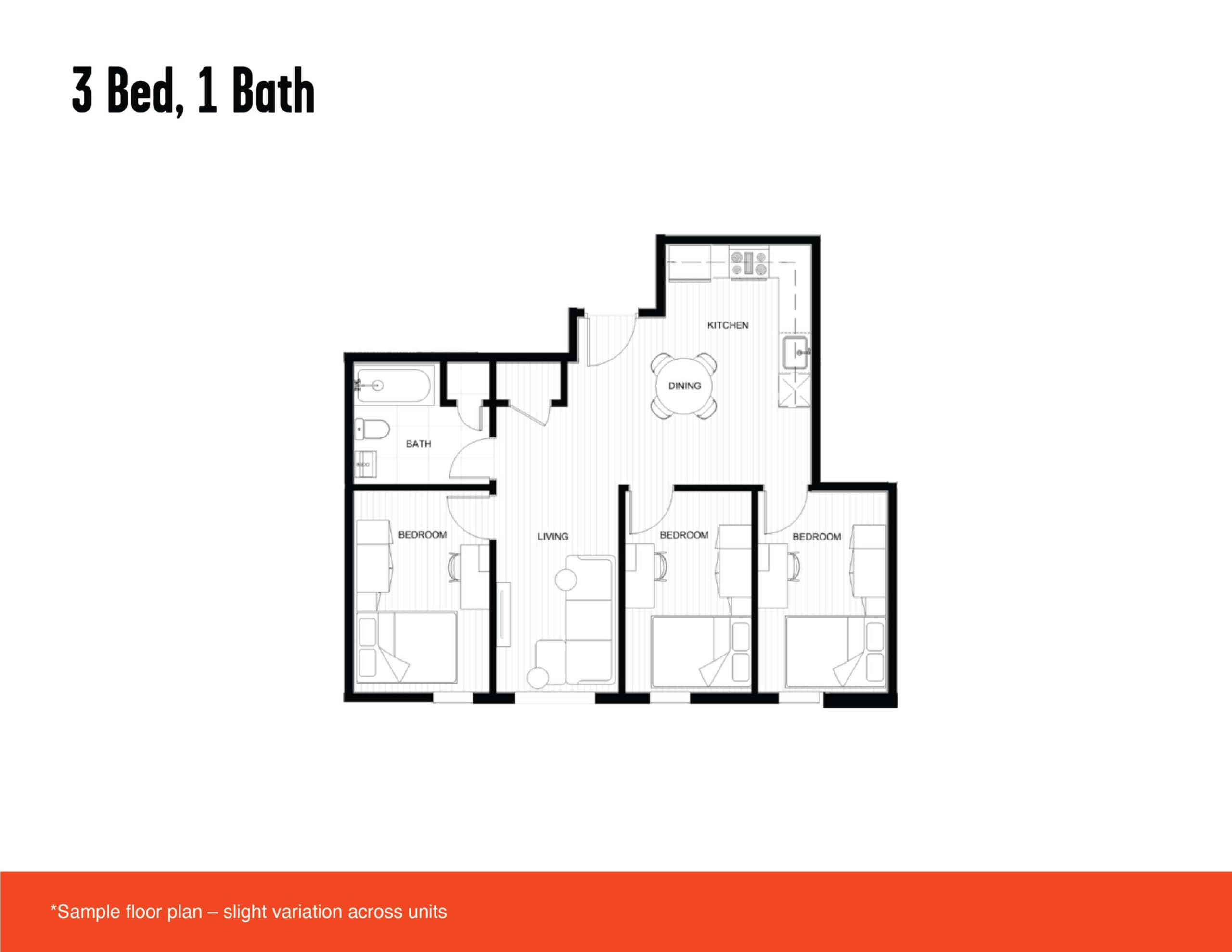 Three bedroom floor plan