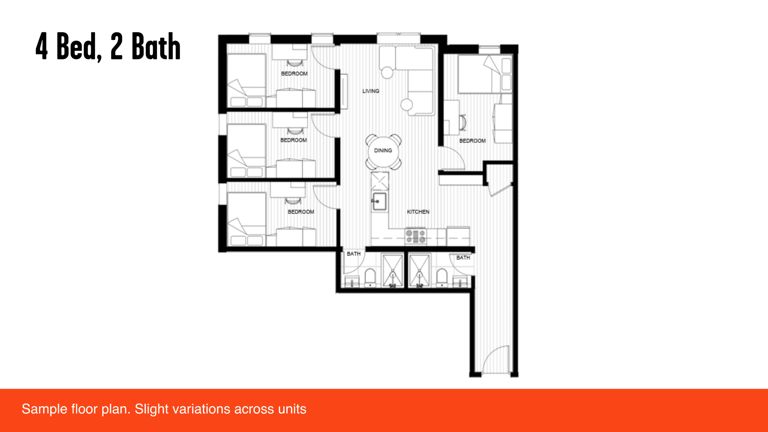 Four bedroom, two bath floor plan