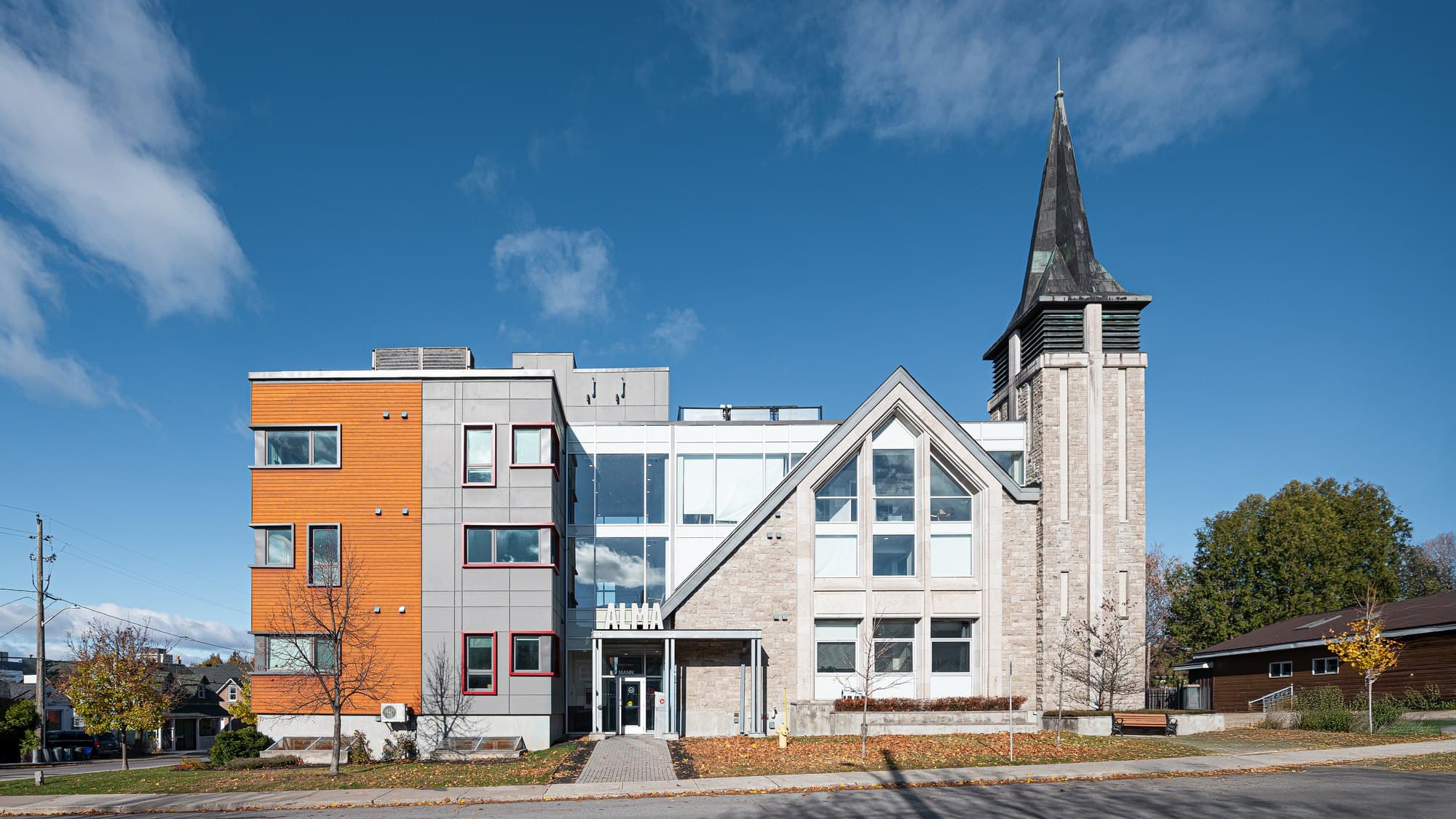 ALMA Sandy Hill at 87 Mann Avenue, the converted chapel and its steeple