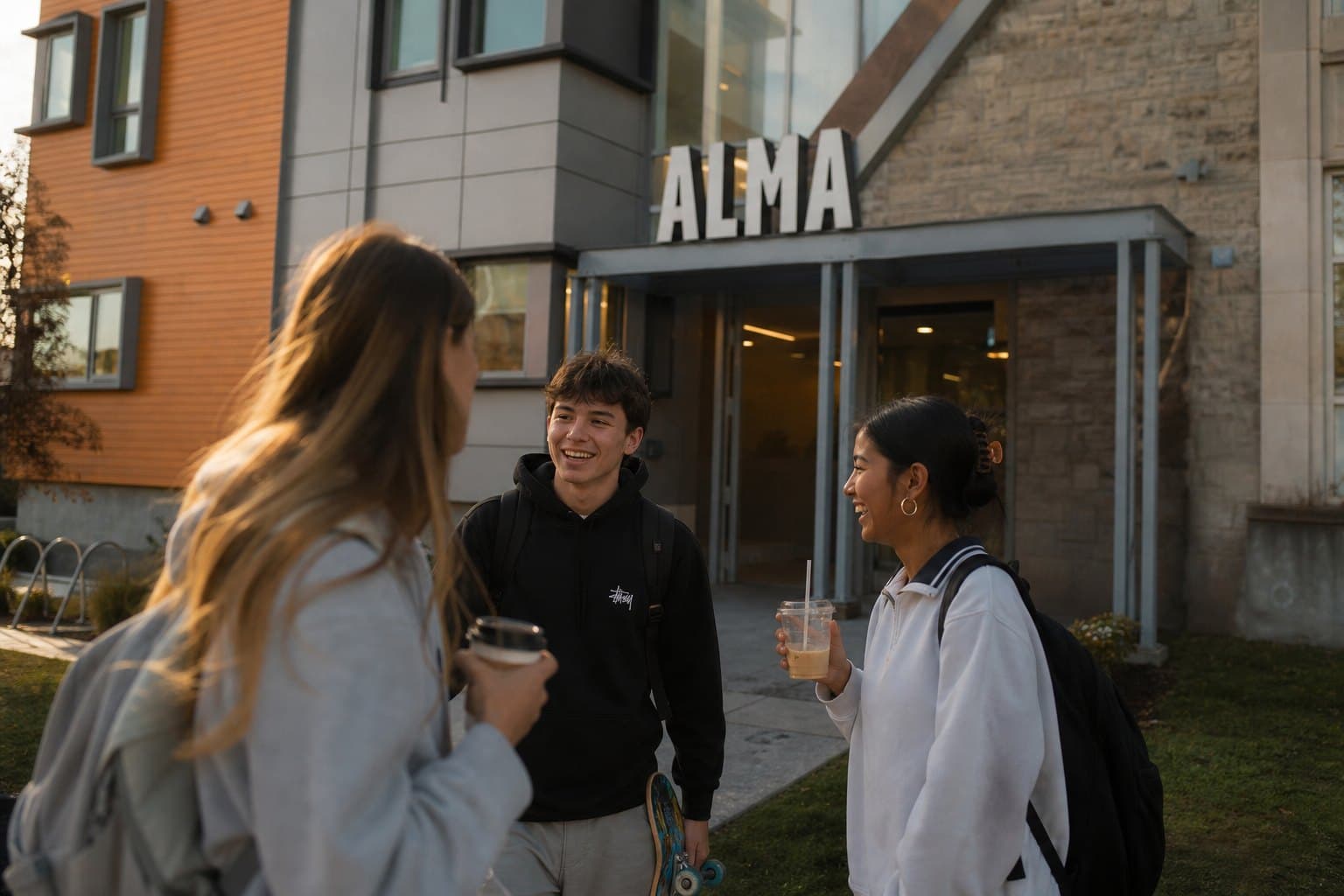 Friends at the Mann Avenue entrance of ALMA Sandy Hill