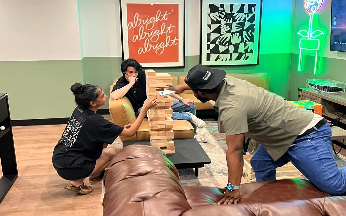 Three people playing a game